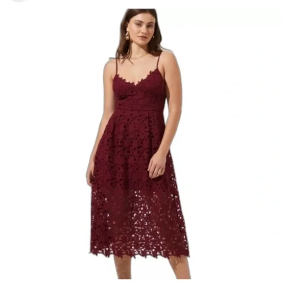 Burgundy Lace Midi Astr Red Lace Dress NWT ANTHROPOLOGIE DONNA MORGAN RENATA LACE DRESS- SIZE 10 Burgundy Lace Midi Astr Red Lace Dress NWT ANTHROPOLOGIE DONNA MORGAN RENATA LACE DRESS- SIZE 10